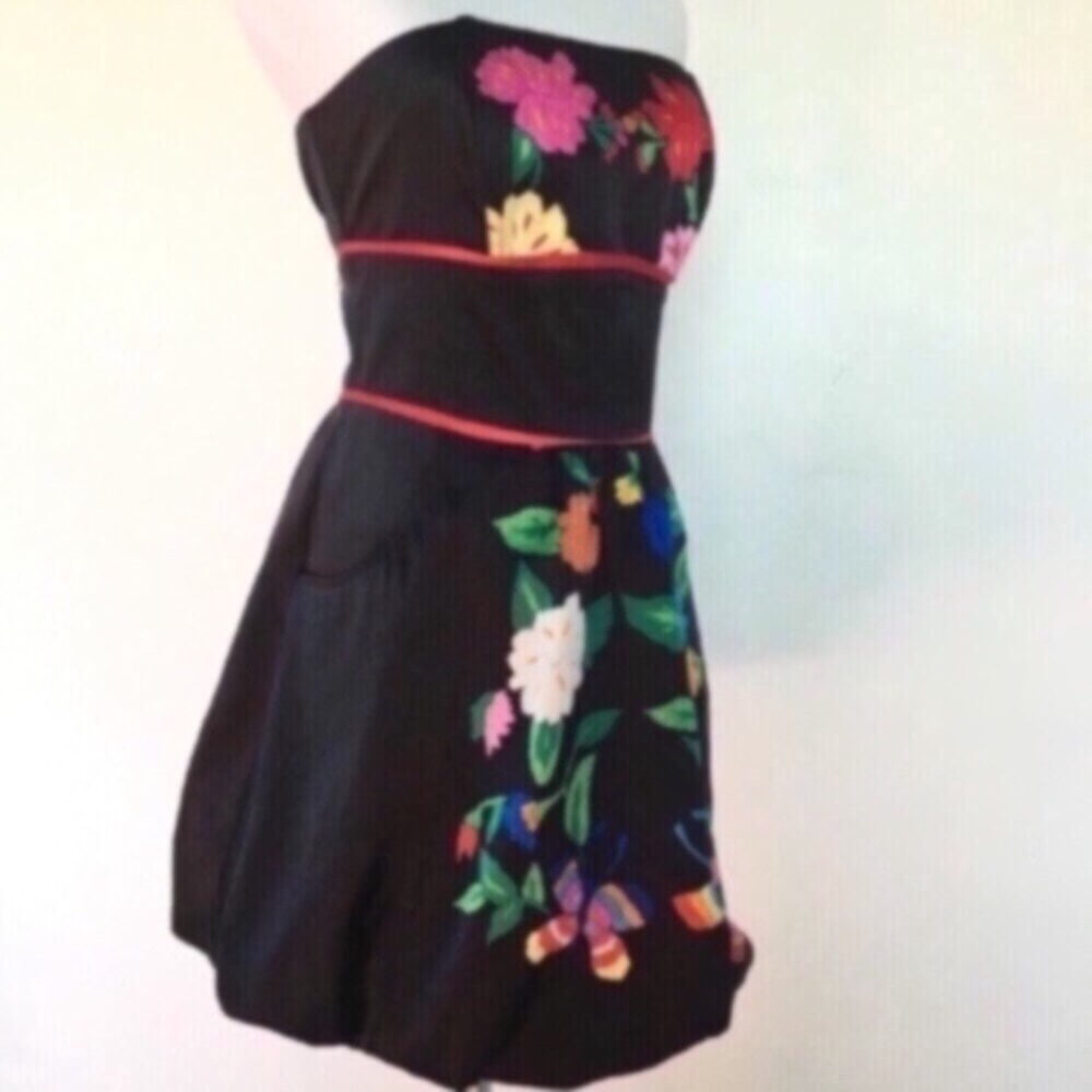 Vtg Voom Joy Han Silk Floral Rockabilly Dress M - Picture 3 of 5